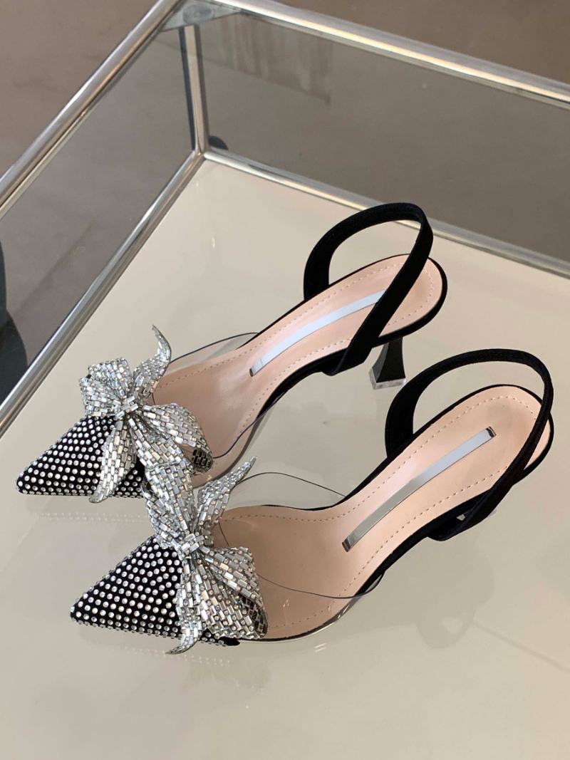 Γυναικείες Γόβες Stiletto Slingback Μαύρες Pu Δερμάτινες Αντλίες