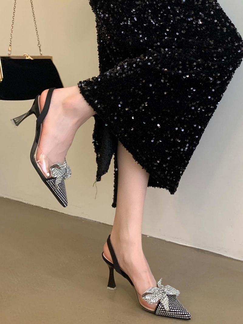 Γυναικείες Γόβες Stiletto Slingback Μαύρες Pu Δερμάτινες Αντλίες - Μαύρο