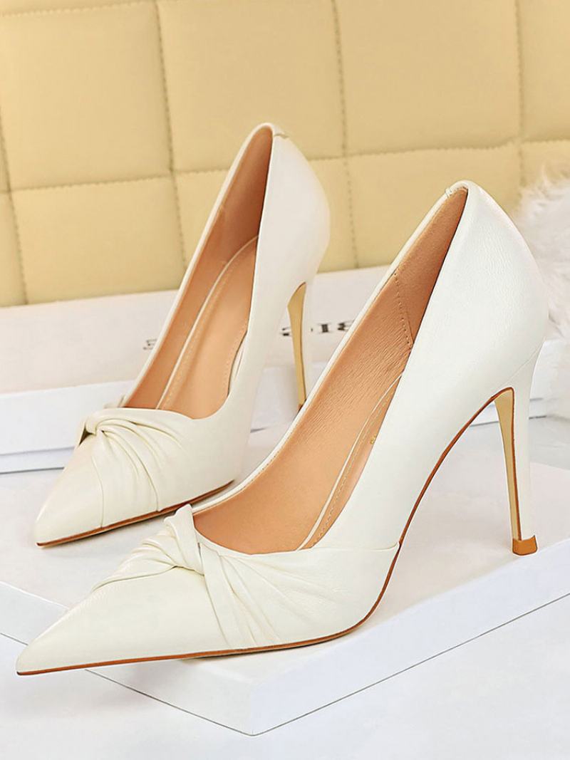 Γυναικείες Γόβες Με Μυτερό Στιλέτο Pumps Chic Καλοκαιρινές Από Βερίκοκο - Λευκό