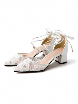 Γυναικείες Δαντέλες Με Strappy Block Heel Bridal Dorsay Pumps