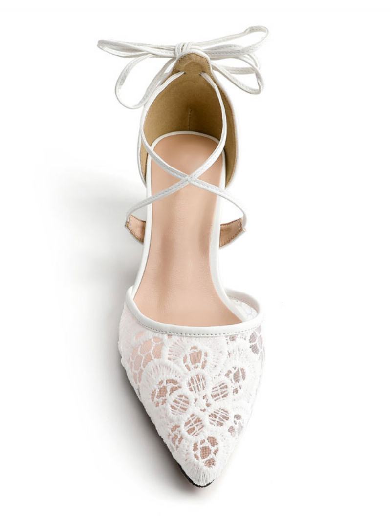 Γυναικείες Δαντέλες Με Strappy Block Heel Bridal Dorsay Pumps - Άσπρο