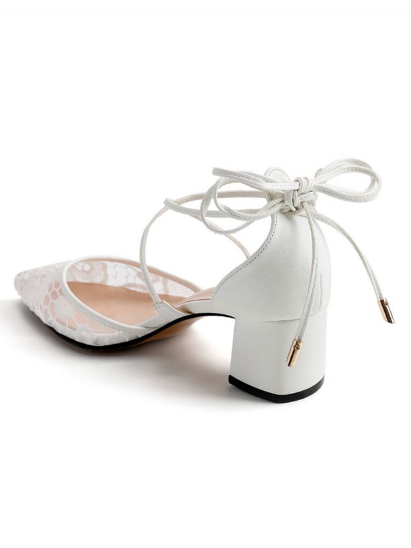 Γυναικείες Δαντέλες Με Strappy Block Heel Bridal Dorsay Pumps - Άσπρο