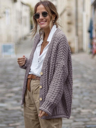 Γυναικείες Ζακέτες Cable Drop Shoulder Front Buttons Fall Spring Cardigan