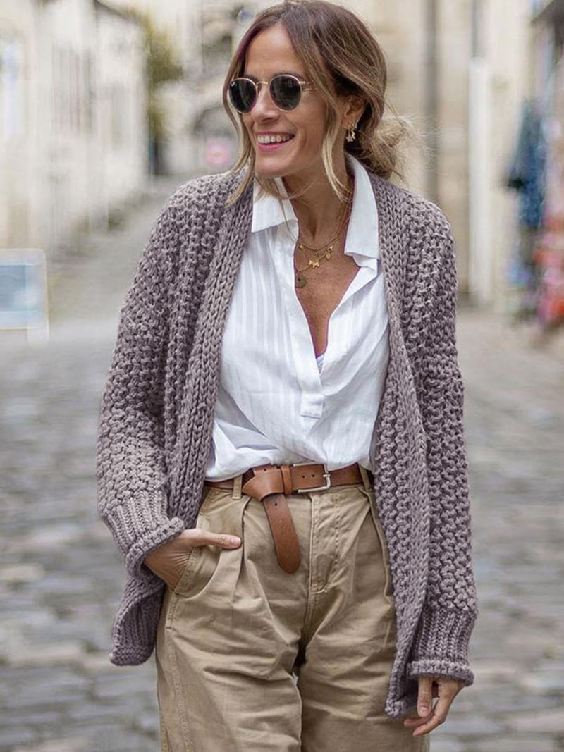 Γυναικείες Ζακέτες Cable Drop Shoulder Front Buttons Fall Spring Cardigan - Λεβάντα