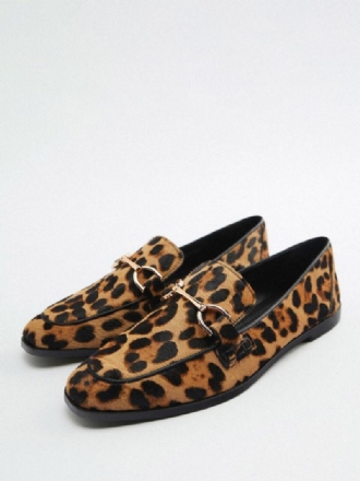 Γυναικείες Μεταλλικές Λεπτομέρειες Leopard Print Loafers Flat Horse Hair