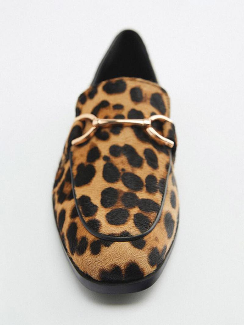 Γυναικείες Μεταλλικές Λεπτομέρειες Leopard Print Loafers Flat Horse Hair - Λεοπάρδαλη