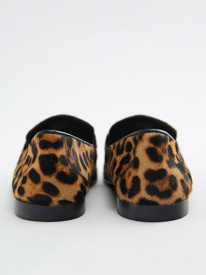 Γυναικείες Μεταλλικές Λεπτομέρειες Leopard Print Loafers Flat Horse Hair - Λεοπάρδαλη