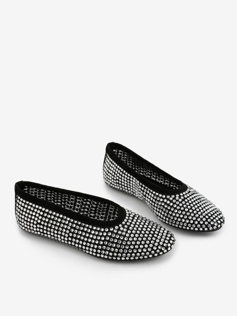 Γυναικείες Μπαλαρίνες Με Μυτερά Στρας Slip On Flat Pumps - Μαύρος