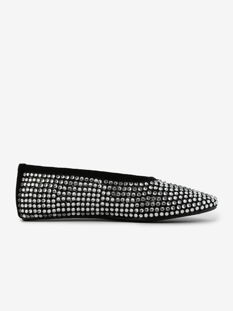 Γυναικείες Μπαλαρίνες Με Μυτερά Στρας Slip On Flat Pumps - Μαύρος