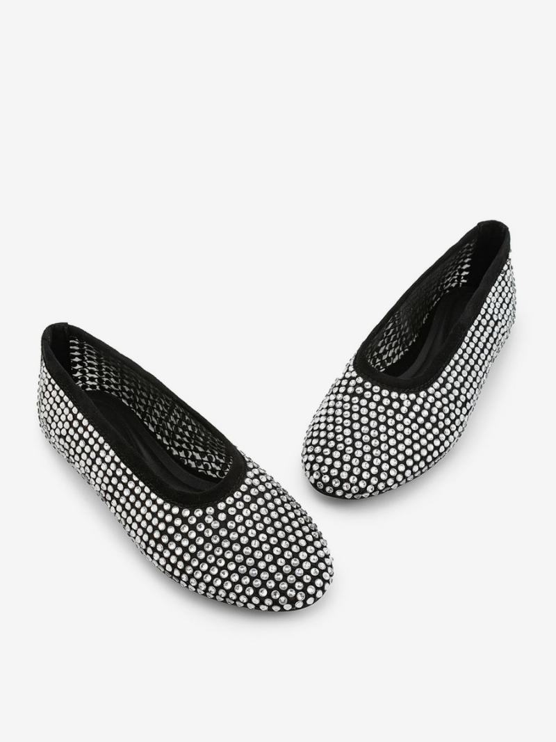 Γυναικείες Μπαλαρίνες Με Μυτερά Στρας Slip On Flat Pumps - Μαύρος