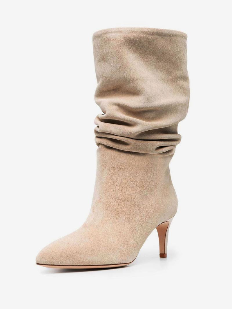 Γυναικείες Μπότες Slouchy Kitten Heel Mid Calf - Ανοιχτό Ανοιχτό Κίτρινο