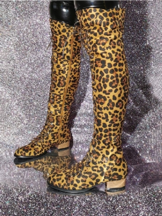 Γυναικείες Μπότες Με Στάμπα Leopard Ψηλές Puppy Heel Ελαστικό Ύφασμα