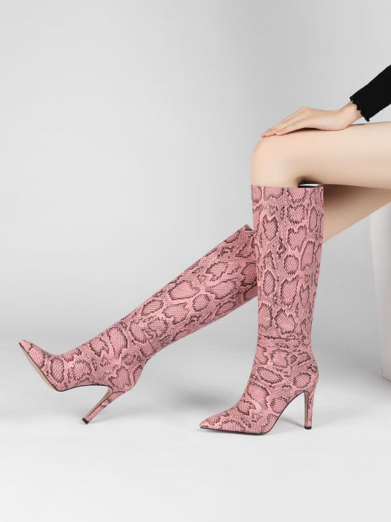 Γυναικείες Μπότες Ροδακινί Ροζ Μυτερές Stiletto Heel Knee Boots