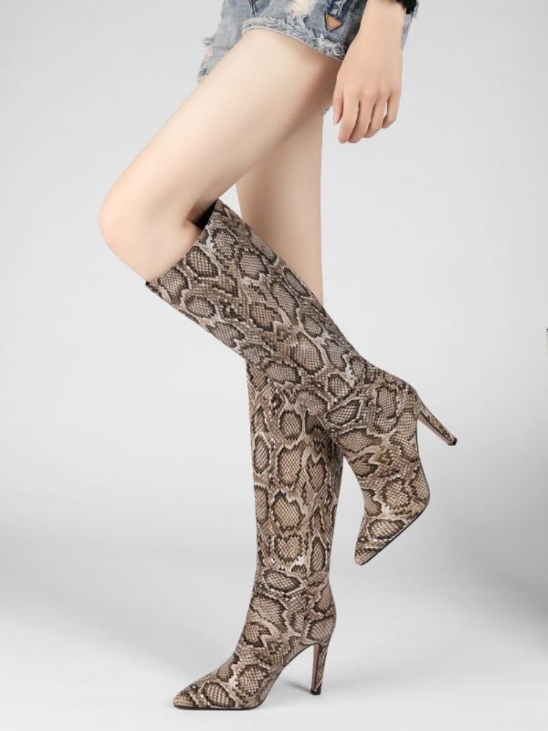 Γυναικείες Μπότες Ροδακινί Ροζ Μυτερές Stiletto Heel Knee Boots - Καφέ Καφέ