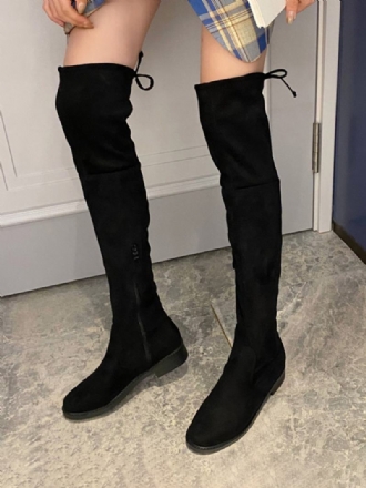 Γυναικείες Μπότες Ψηλές Μαύρες Suede Flat Over The Knee