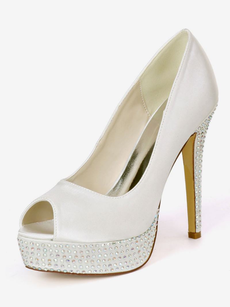 Γυναικείες Νυφικές Αντλίες Peep Toe Platform Rhinestone - Ελεφαντοστού