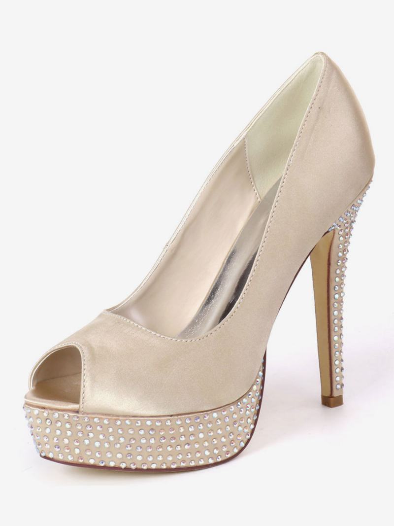 Γυναικείες Νυφικές Αντλίες Peep Toe Platform Rhinestone - Σαμπάνια