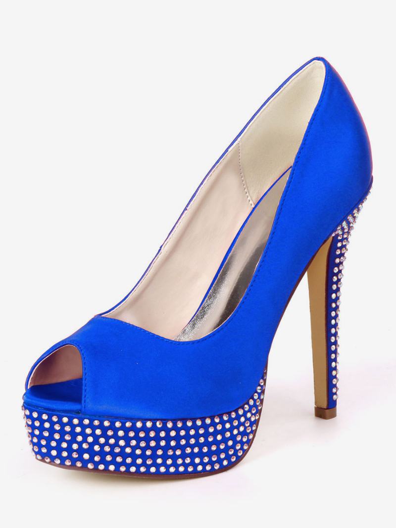 Γυναικείες Νυφικές Αντλίες Peep Toe Platform Rhinestone - Βασιλικό Μπλε