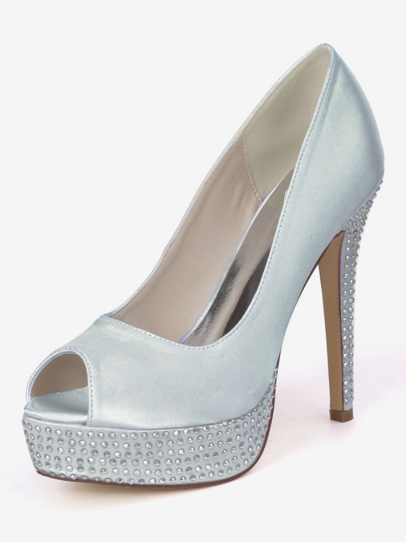 Γυναικείες Νυφικές Αντλίες Peep Toe Platform Rhinestone - Ασημί