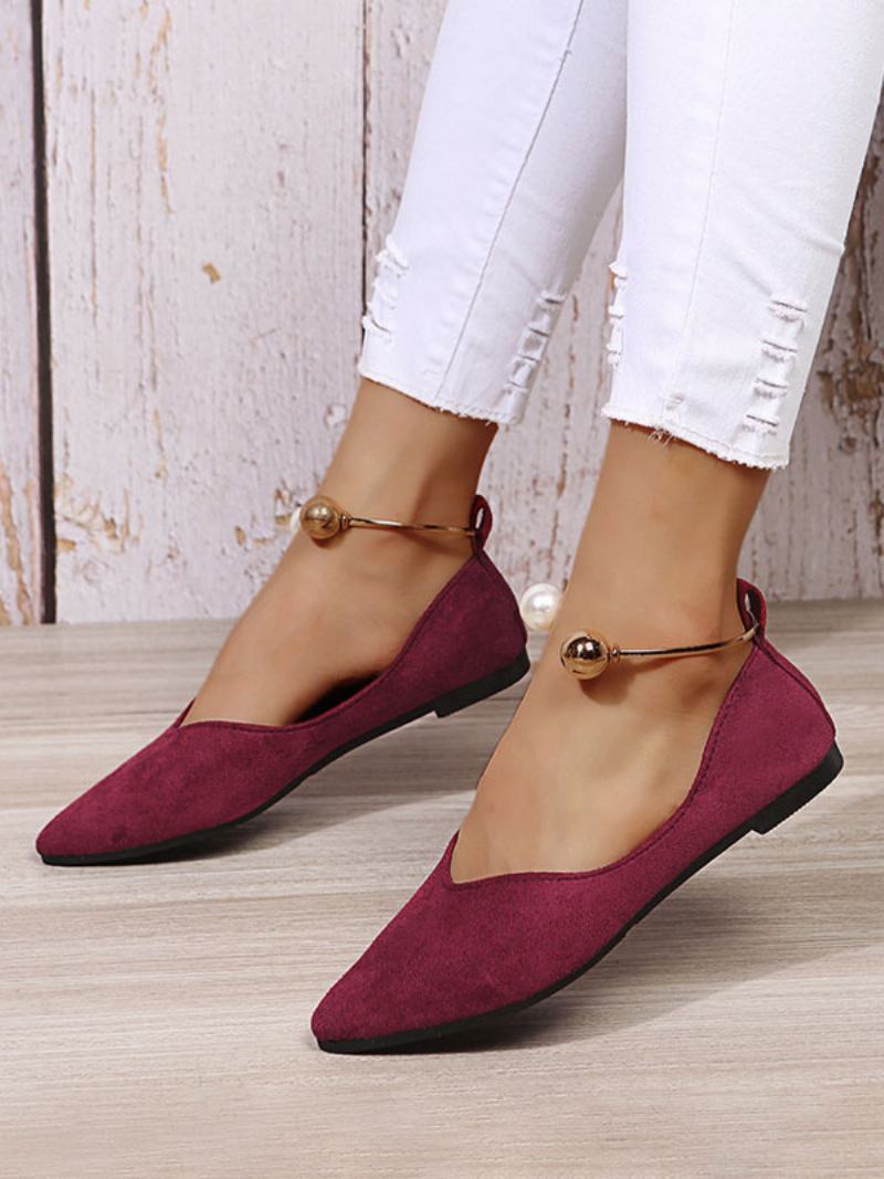 Γυναικείες Πέρλες Με Μυτερές Μύτες Terry Ballet Flats - Βουργουνδία