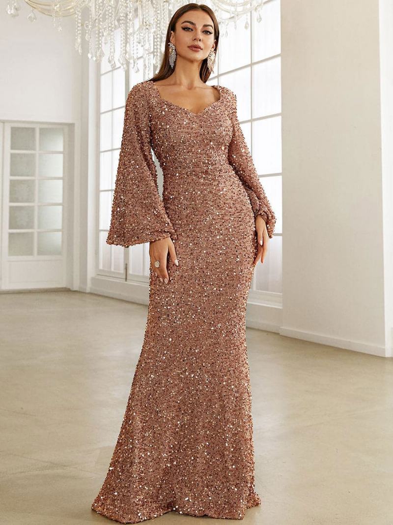 Γυναικείες Παγιέτες Mermaid Maxi Dress Sweetheart Neckline Κομψά Φορέματα Χορού - Σαμπάνια