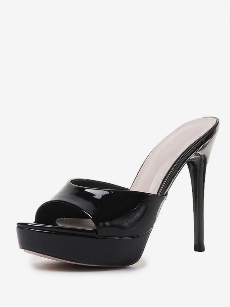 Γυναικείες Παντόφλες Χακί Πατέντα Pu Peep Toe Stiletto Heel Slingbacks Σέξι Με Τακούνι - Μαύρο