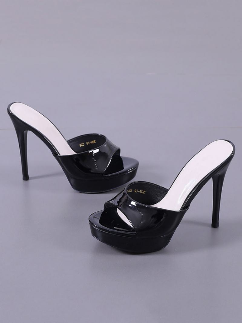 Γυναικείες Παντόφλες Χακί Πατέντα Pu Peep Toe Stiletto Heel Slingbacks Σέξι Με Τακούνι - Μαύρο