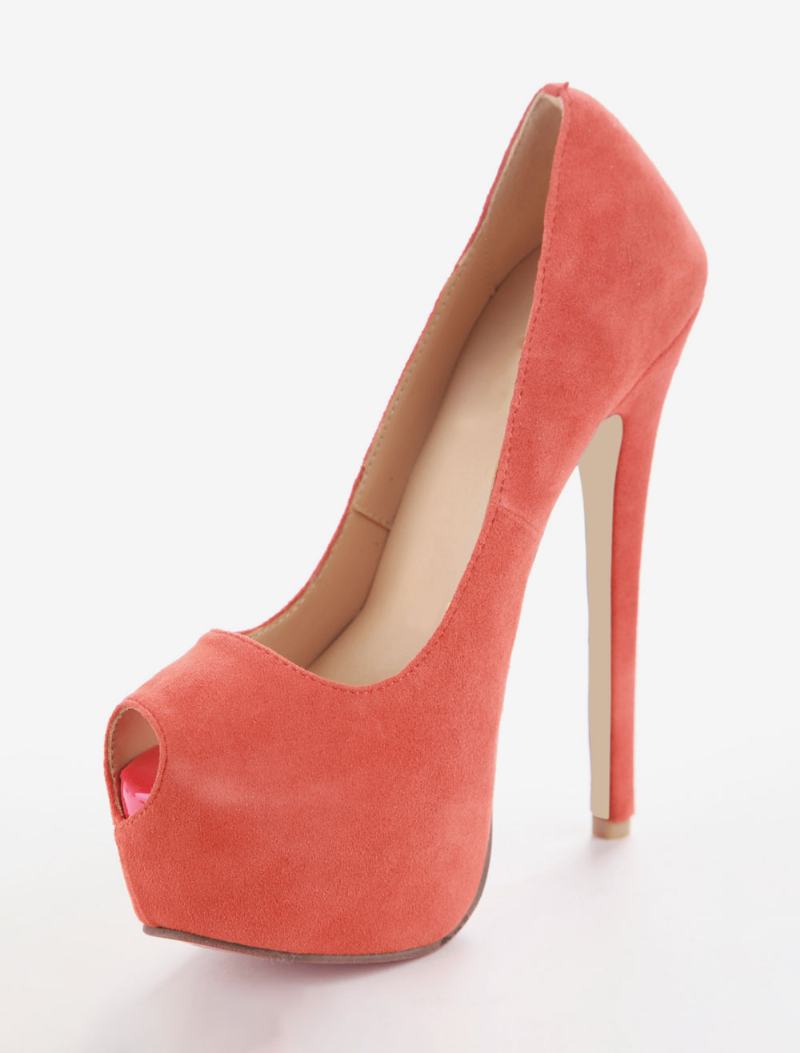 Γυναικείες Πορτοκαλί Πλατφόρμα Γόβες Peep Toe Suede Stiletto Heel Pumps