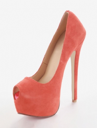 Γυναικείες Πορτοκαλί Πλατφόρμα Γόβες Peep Toe Suede Stiletto Heel Pumps