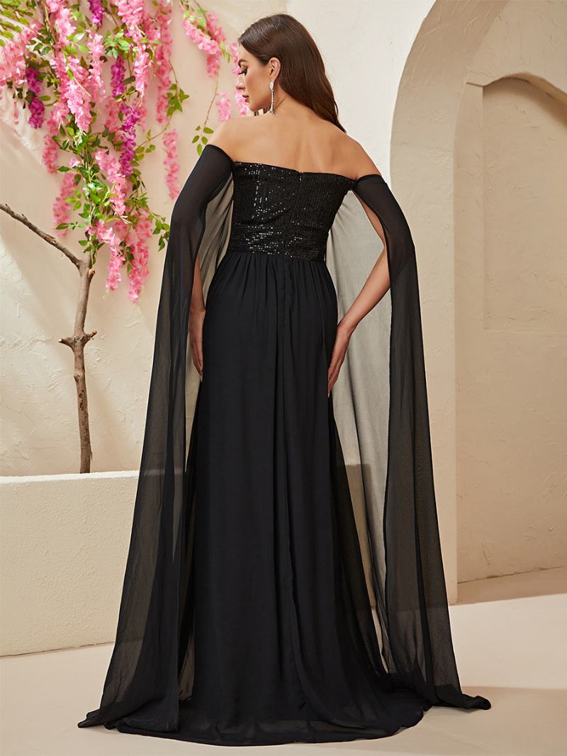 Γυναικείες Πούλιες Dress Off The Shoulder Empire Waist Prom Maxi Φορέματα Σε Μαύρο Χρώμα - Μαύρος