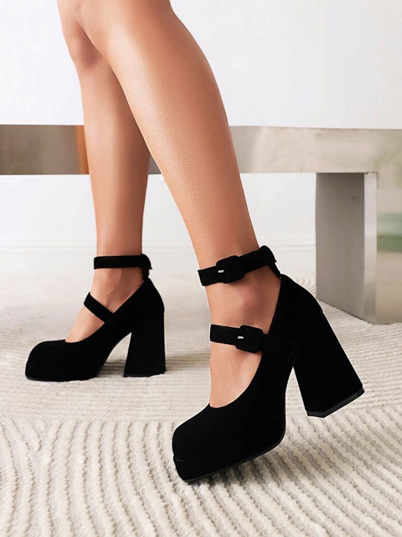 Γυναικείες Πόρπες Πλατφόρμα Block Heel Pumps - Μαύρο