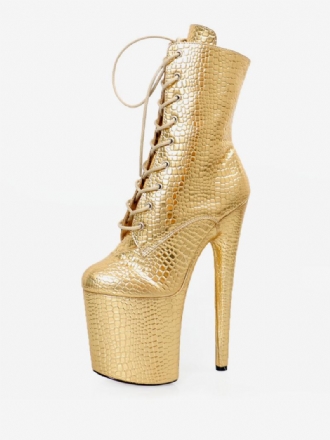 Γυναικείες Σέξι Μπότες Peep Toe Lace Up Polka Dot Stiletto Heel Rave Club Gold Stripper Heels