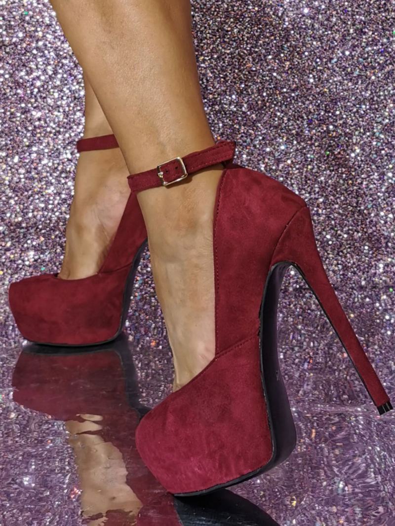 Γυναικείες Σέξι Ψηλοτάκουνες Γόβες Stiletto Heel Micro Suede Up Pumps - Βουργουνδία