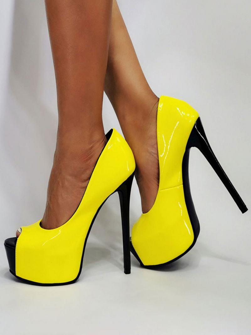 Γυναικείες Σέξι Ψηλοτάκουνες Γόβες Stiletto Heel Patent Pu Up Pumps - Κίτρινο