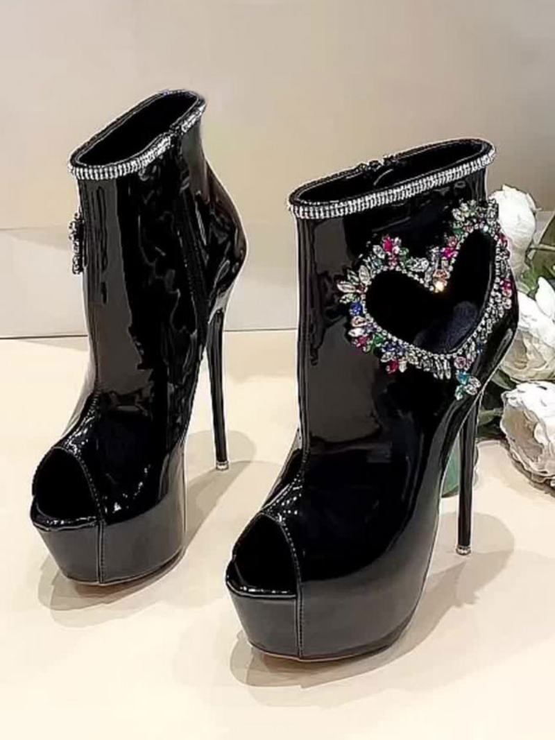 Γυναικείες Σέξι Ψηλοτάκουνες Μπότες Peep Toe Rhinestones Stiletto Heel Street Φορέστε Μαύρες Πάνω Από Το Γόνατο - Μαύρος