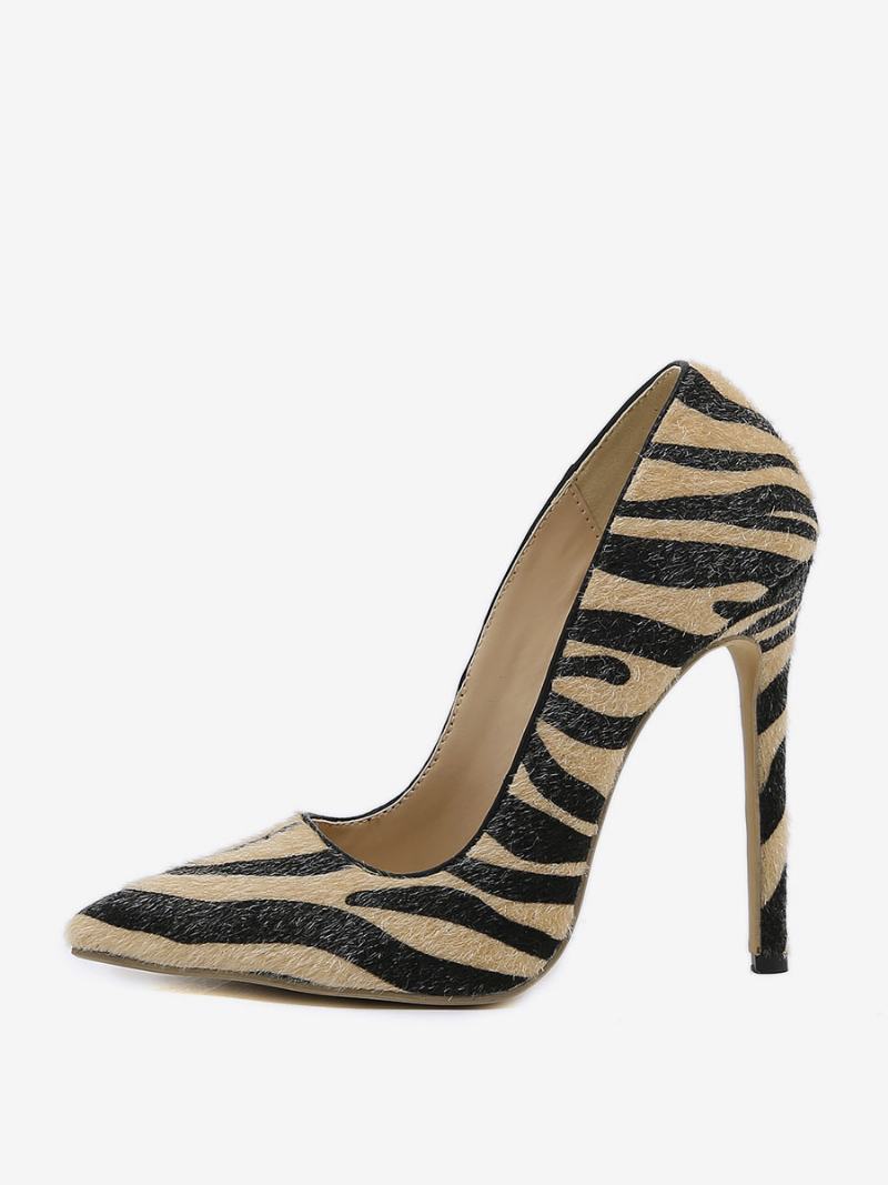 Γυναικείες Ψηλοτάκουνες Αντλίες Zebra Print Pumps Stiletto Heel Horse Hair - Καφέ Καφέ