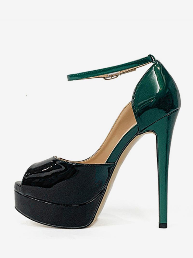 Γυναικείες Ψηλοτάκουνες Πλατφόρμες Peep Toe Ankle Strap Pumps - Διαχωρισμένο Χρώμα