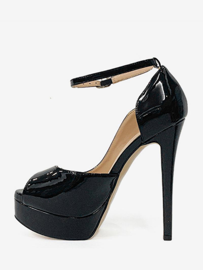 Γυναικείες Ψηλοτάκουνες Πλατφόρμες Peep Toe Ankle Strap Pumps - Μαύρο