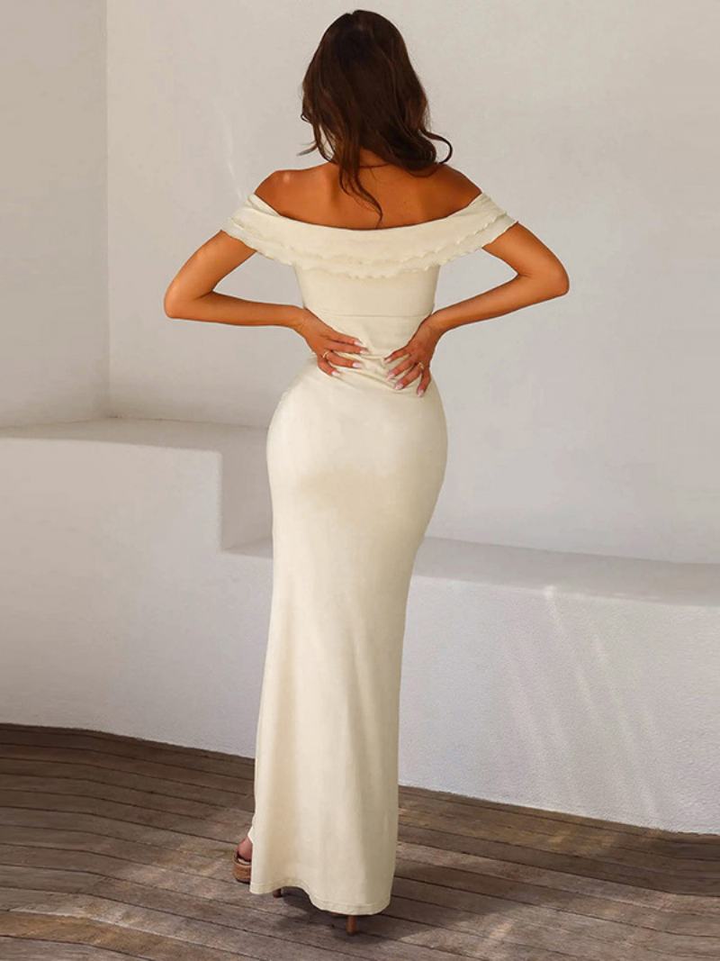 Γυναικείο Bodycon Dress Off The Shoulder Ruffles Πλισέ Graduation Prom Maxi Φορέματα - Ανοιχτό Κίτρινο