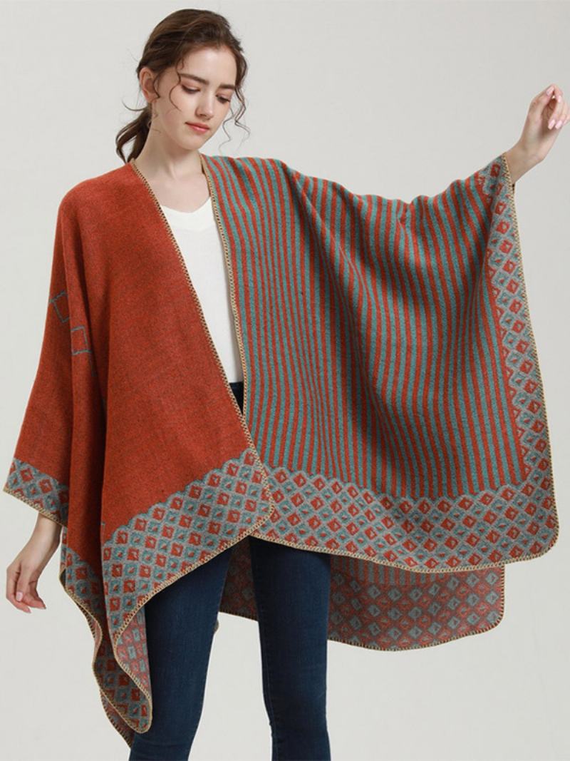 Γυναικείο Cape Geometric Color Block Daily Casual Φθινοπωρινό Χειμερινό Πόντσο