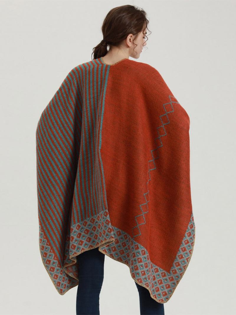 Γυναικείο Cape Geometric Color Block Daily Casual Φθινοπωρινό Χειμερινό Πόντσο - Πορτοκαλί