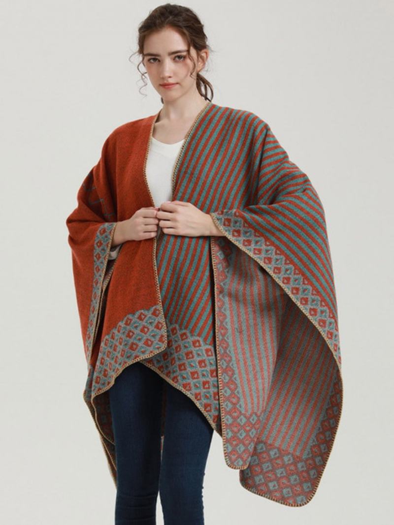 Γυναικείο Cape Geometric Color Block Daily Casual Φθινοπωρινό Χειμερινό Πόντσο - Πορτοκαλί