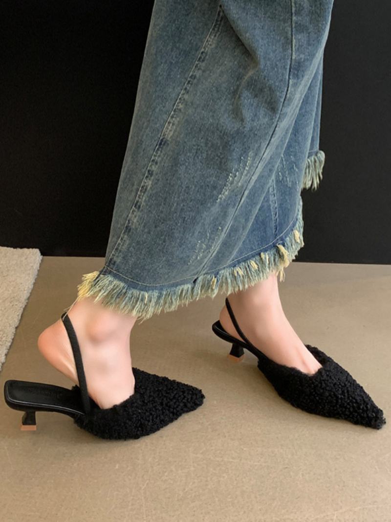 Γυναικείο Lace Up Kitten Heel Polyester Mules Ανοιχτό Ροζ - Μαύρο