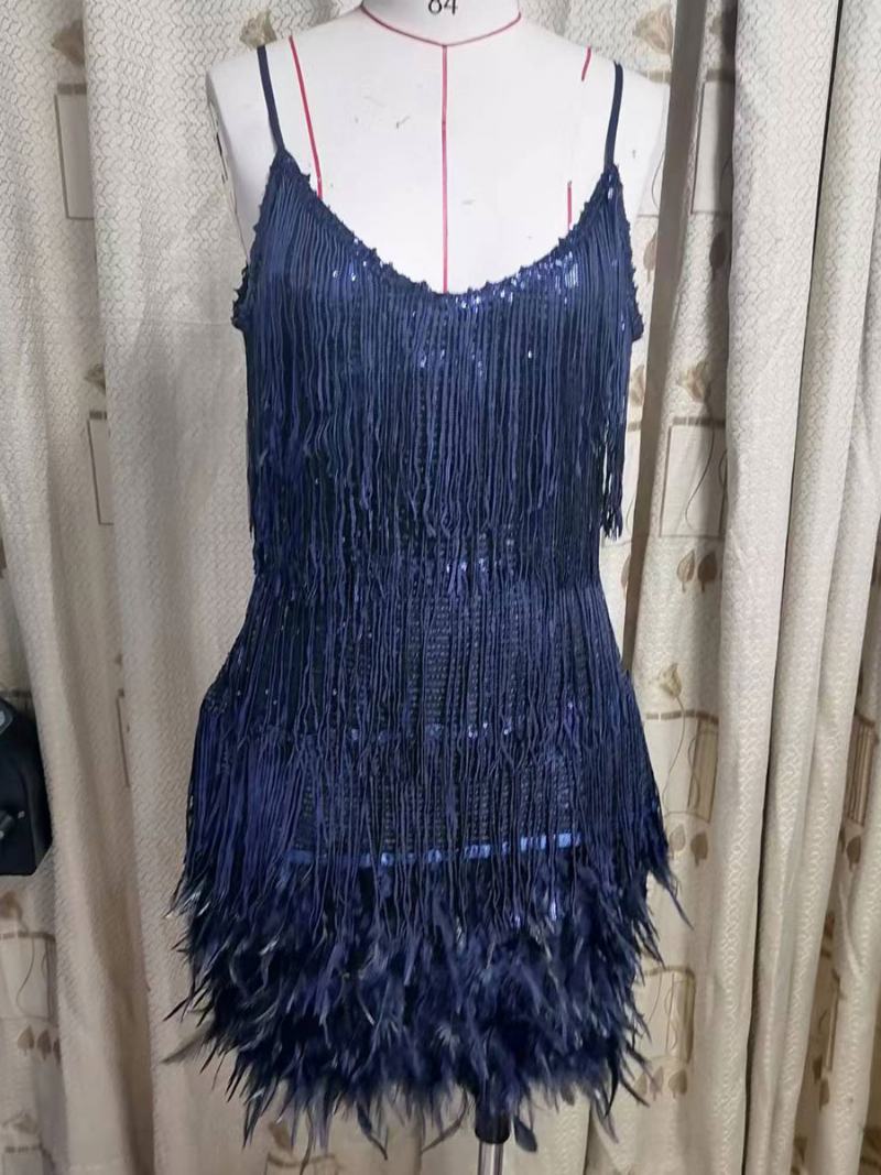 Γυναικείο Mini Sundress Φόρεμα Για Πάρτι Γενεθλίων Με Λουράκια Φούντα Πουπουλένιο - Βασιλικό Μπλε