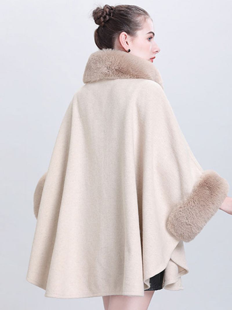 Γυναικείο Poncho High Collar Ανοιχτό Γκρι Oversized Ακρωτήρι Από Faux Fur - Μπεζ