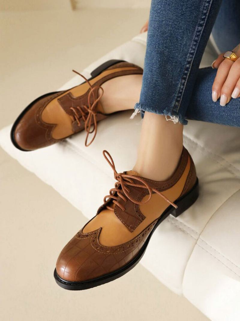 Γυναικείο Puppy Heel Pu Δερμάτινο Oxfords Με Στρογγυλό Δάχτυλο