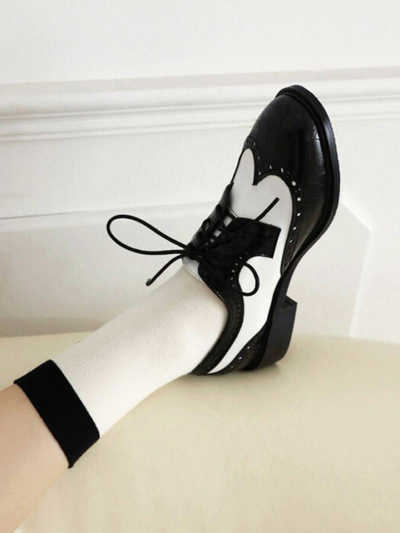 Γυναικείο Puppy Heel Pu Δερμάτινο Oxfords Με Στρογγυλό Δάχτυλο - Μαύρο