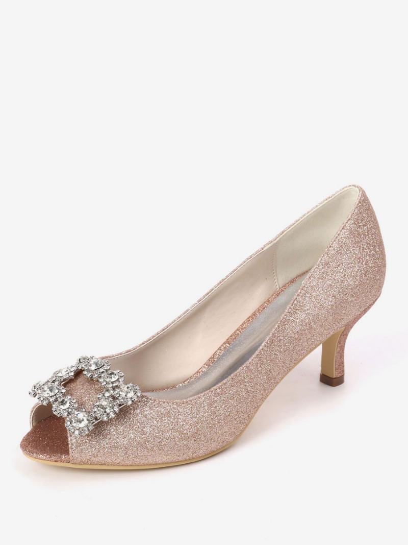 Γυναικείο Rhinestone Glitter Kitten Heel Bridal Pumps Peep Toe