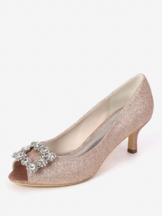 Γυναικείο Rhinestone Glitter Kitten Heel Bridal Pumps Peep Toe