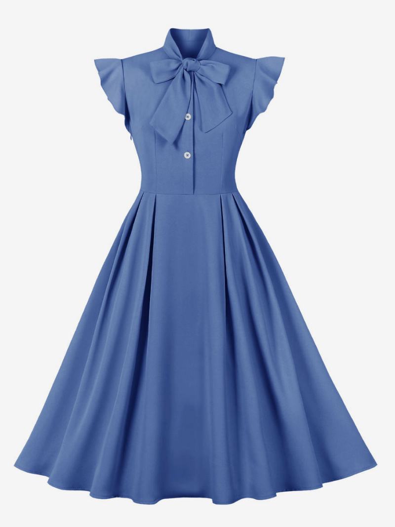 Γυναικείο Vintage Φόρεμα Δεκαετίας 1950 Audrey Hepburn Style Blue Bows Swing - Μπλε